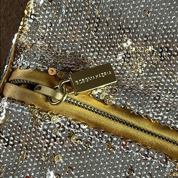 BCBGMaxAzria Sequin Clutch in Silver and Gold Sequins - Picture 7 of 11